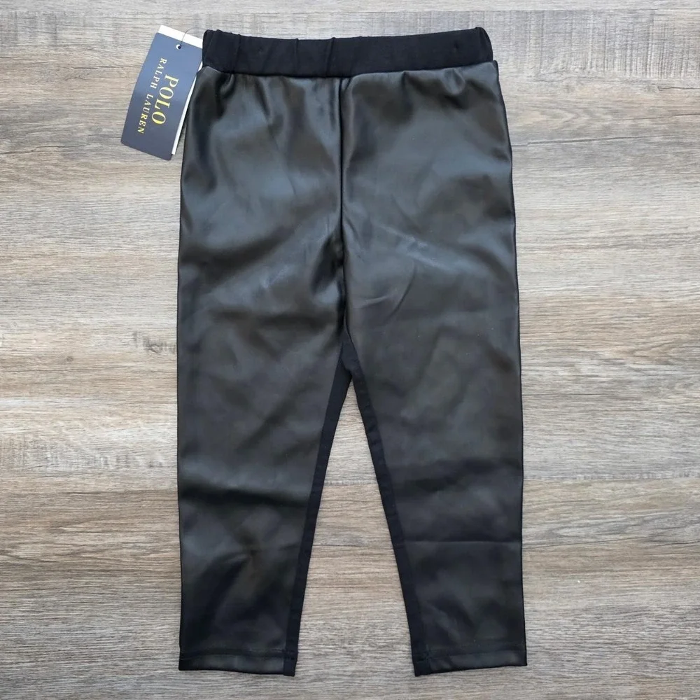 Polo Ralph Lauren Toddler Girls Faux Leather Panel Leggings Black 3T NWT